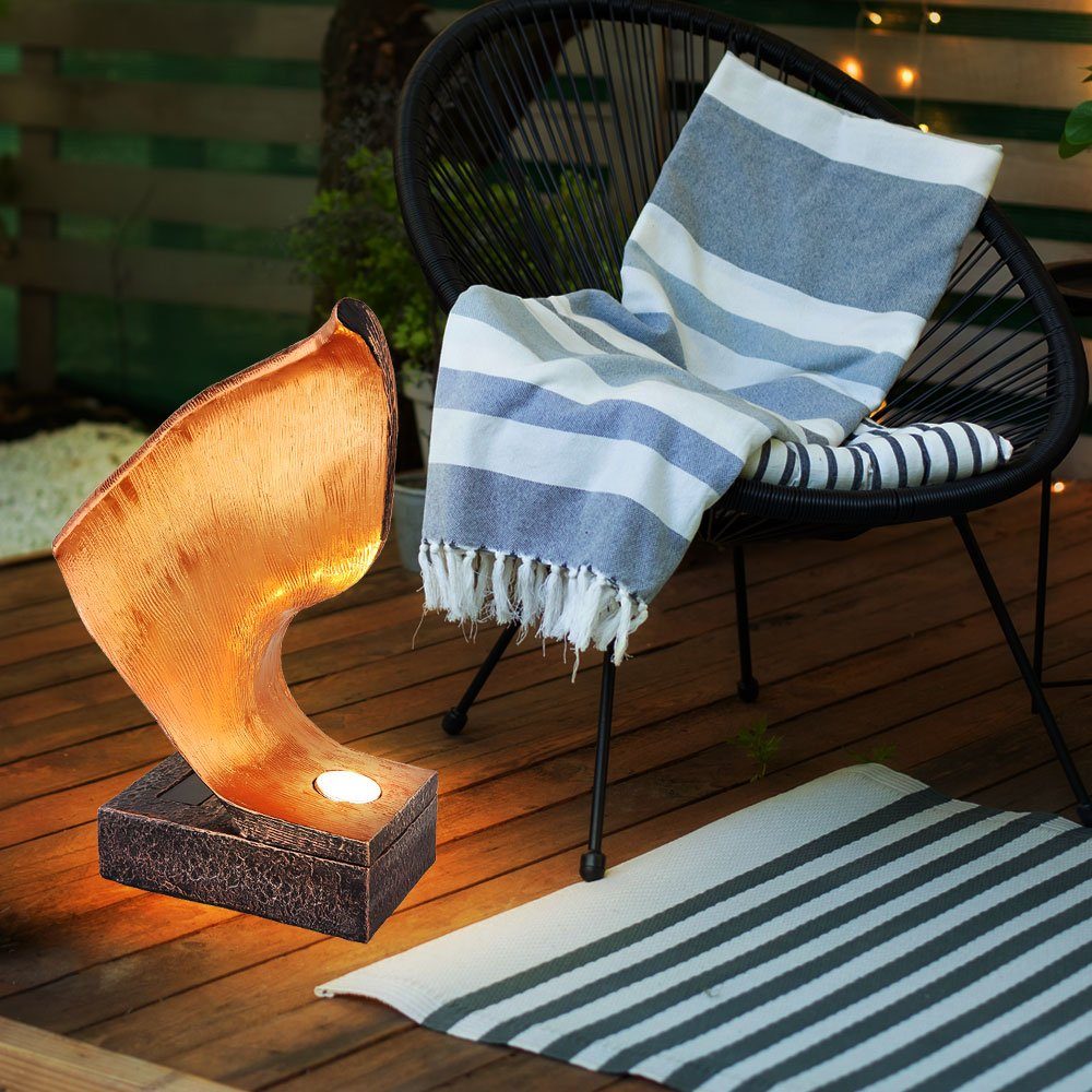 etc-shop Gartenleuchte, LED-Leuchtmittel fest verbaut, Außen Garten schwarz Warmweiß, Leuchte LED Design Lampe Dekoration Solar kupfer