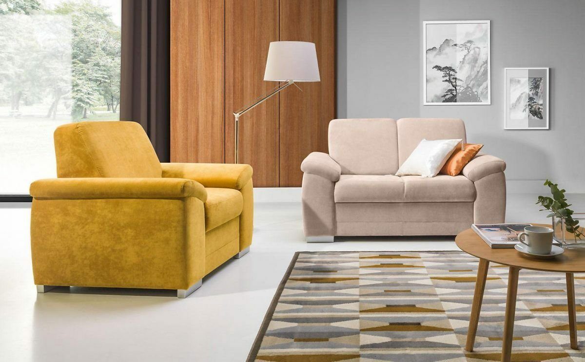 Set JVmoebel Made Gelb Sitzer Couch in Europe Stoff, Polster Sofa Sofagarnitur Textil Set Stoff 2+1