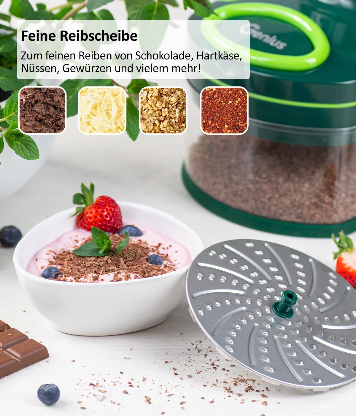 Genius Gemüseschneider Nicer Dicer Pegasus manueller Food Processor Deluxe Set 14-tlg., platzsparende Aufbewahrung und besonders schnelle Reinigung