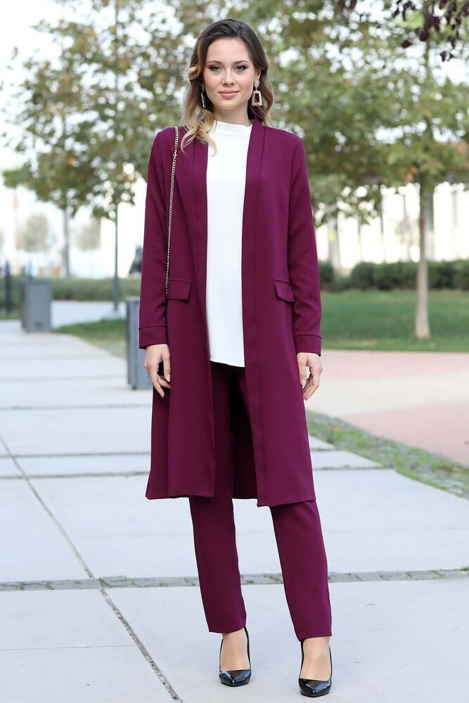 Hosenanzug Zweiteiler Damen Anzug Langarm Longblazer mit Hose Modest Fashion