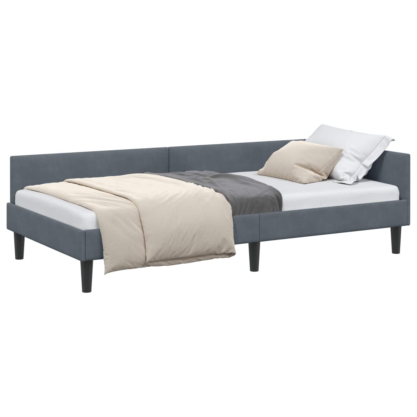 vidaXL Bett Eckbettgestell mit Kopfteil Dunkelgrau 90 cm x 200 cm Samt (1-tlg)
