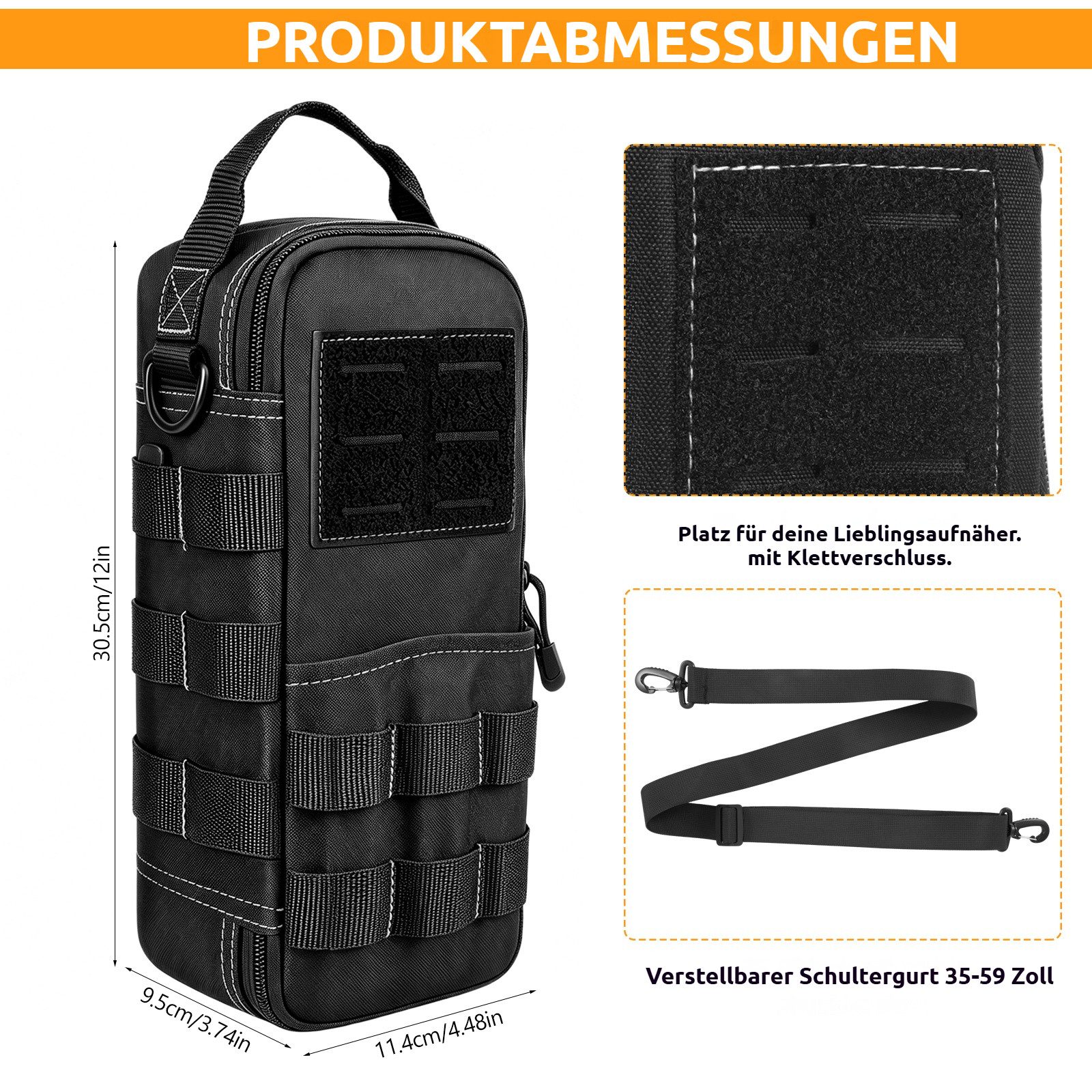 BlingBin Werkzeugtasche Robuste kleine taktische Werkzeugtasche mit Schultergurt & Karabiner (1er Set, 1-tlg., 11,4 × 9,5 × 30,5 cm), tragbare Aufbewahrungstasc – Bild 5 von 5