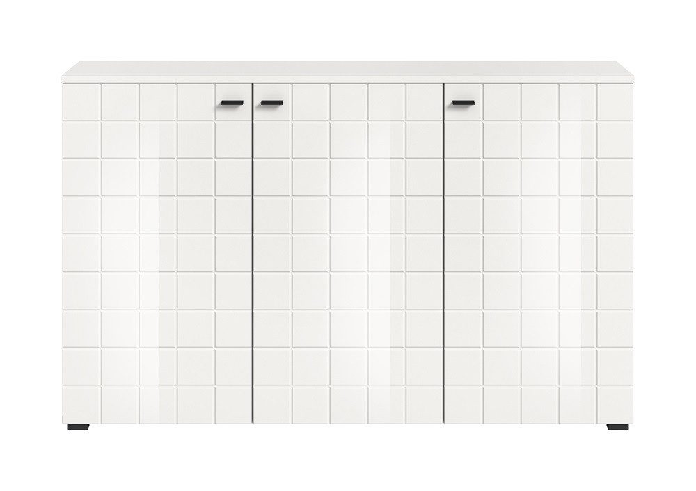 xonox.home Sideboard Kommode Monte, 3 türig, weiß Hochglanz / weiß, Wohnzimmerkommode, Sideboard 140 cm, weiß Hochglanz