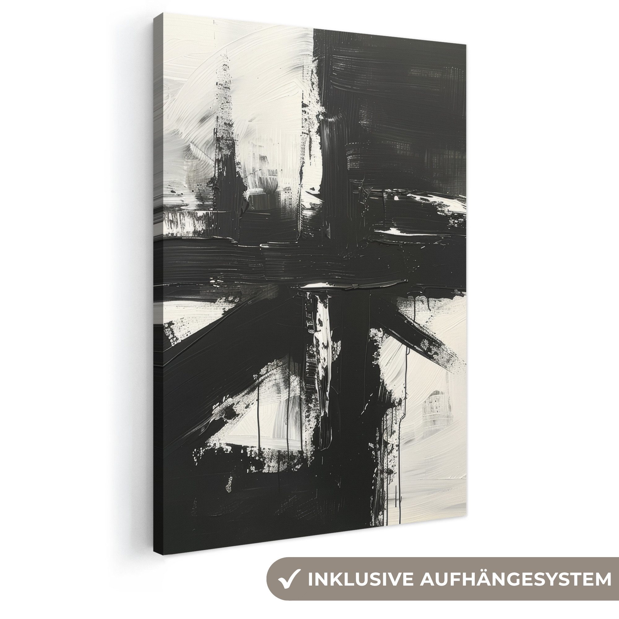OneMillionCanvasses® Leinwandbild Modern - Schwarz und weiß - Abstrakt - Kunst, Fotodruck (1 St), Wandbilder, Deko Schlafzimmer Wohnzimmer 60x90 cm