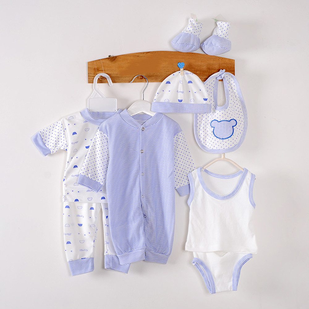 Gluckids Neugeborenen-Geschenkset Unisex Baby täglich Casual Outfits Babykleidung Frühling & Herbst Sets (8-tlg) Neugeborene Erstausstattungspaket Cartoon-Druck Baby-Freizeitanzug