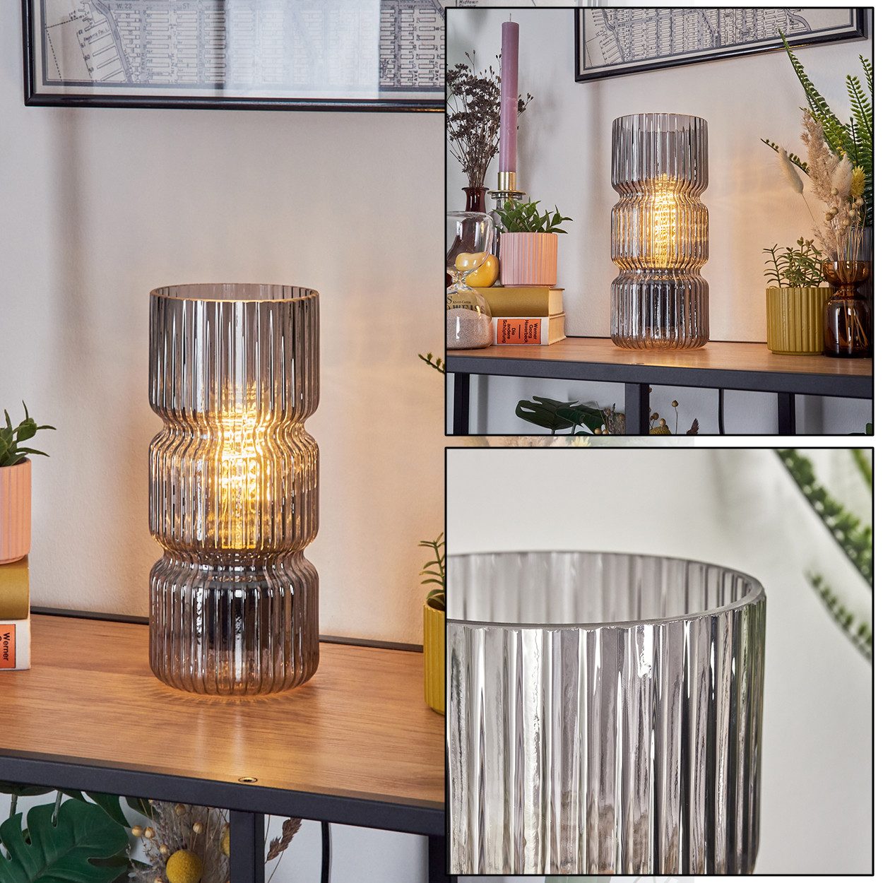 hofstein Tischleuchte Tischlampe aus Metall/Glas in Schwarz/Rauchfarben, oh günstig online kaufen