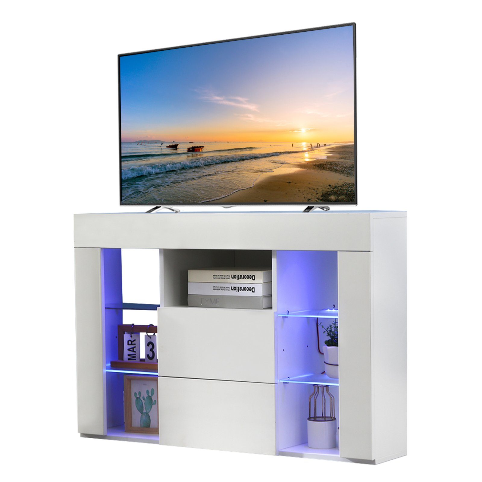 Dripex Lowboard TV Eckkommode Fernsehschrank Eckschrank Weiß Hochglanz mit  LED