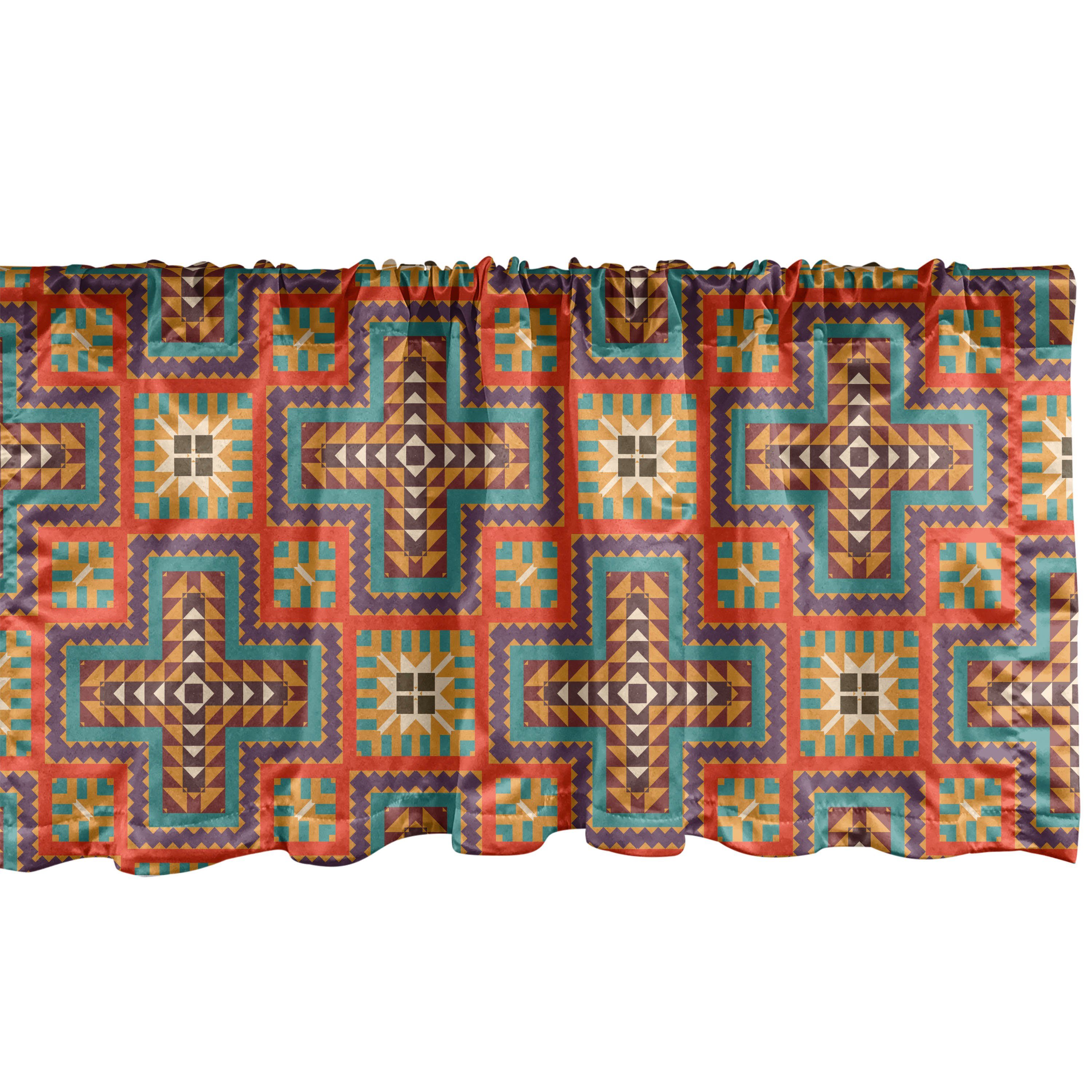 südwestlich Volant Stangentasche, für Küche Schlafzimmer Microfaser, Dekor Abakuhaus, mit Vorhang Scheibengardine Geometrischer Maya