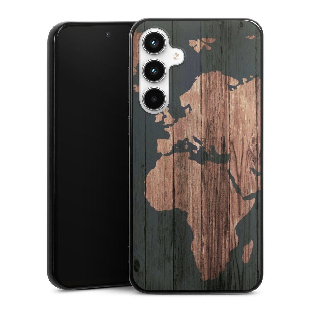 DeinDesign Handyhülle Landkarte Holzoptik Weltkarte Wooden World Map, Samsung Galaxy A35 5G Silikon Hülle Bumper Case Handy Schutzhülle