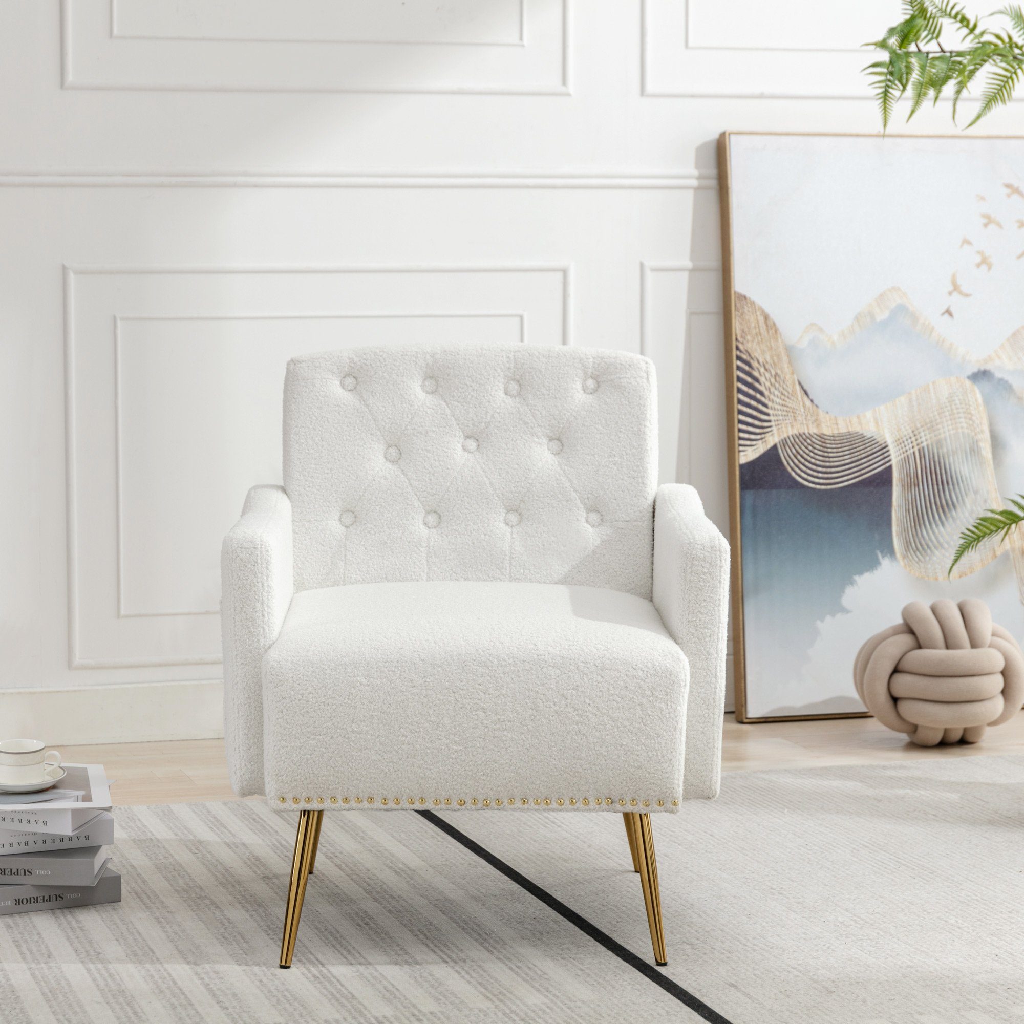 Ulife Sessel Teddy Freizeitsessel mit Reißverschluss-Design, goldene Metallbeine (1-St), 69*61*86 cm Weiß | Weiß