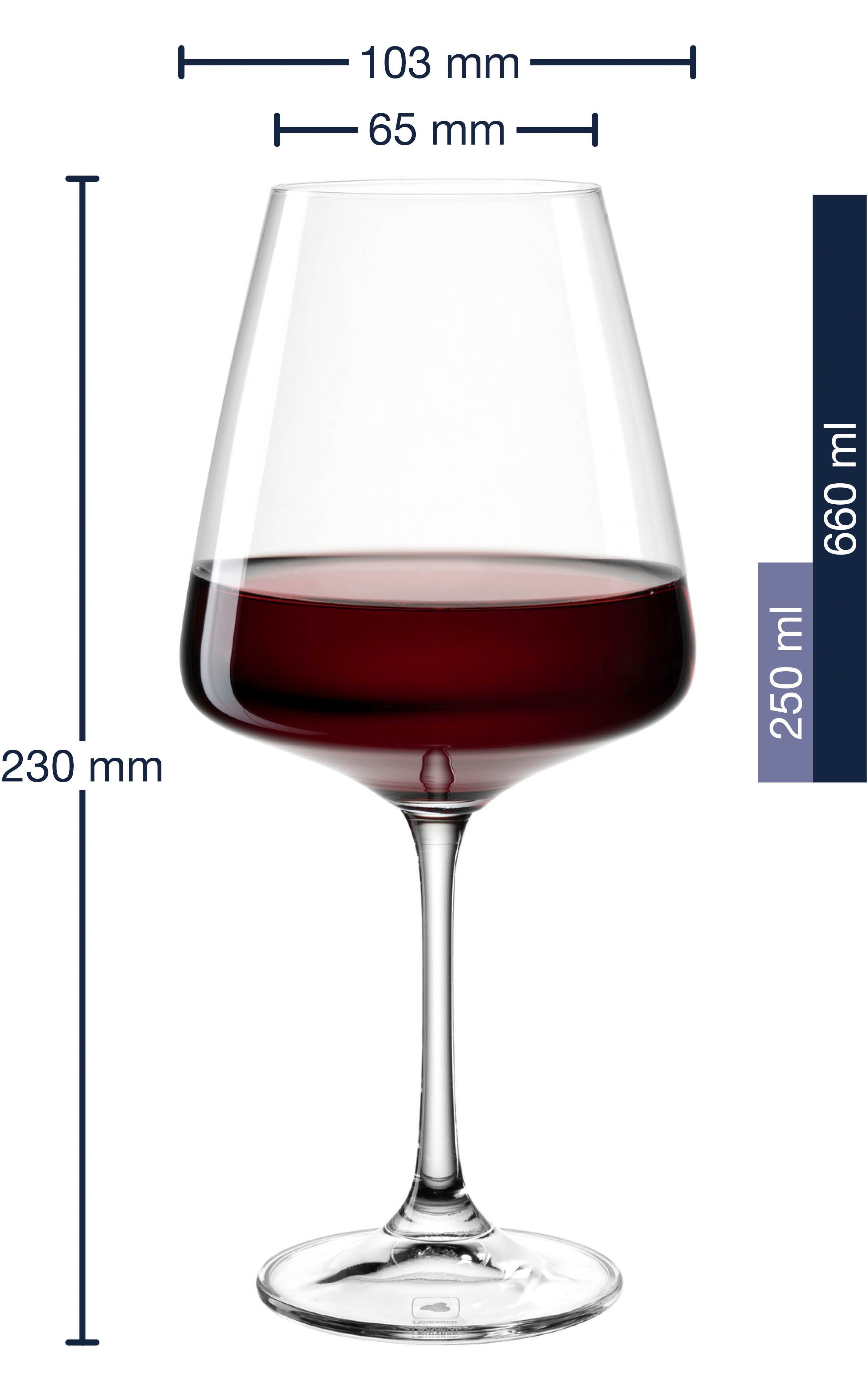LEONARDO Weinglas Rotweinglas PALADINO, 660 ml, 6er-Set, 6-tlg., Kristallglas, Kelchglas, spülmaschinengeeignet