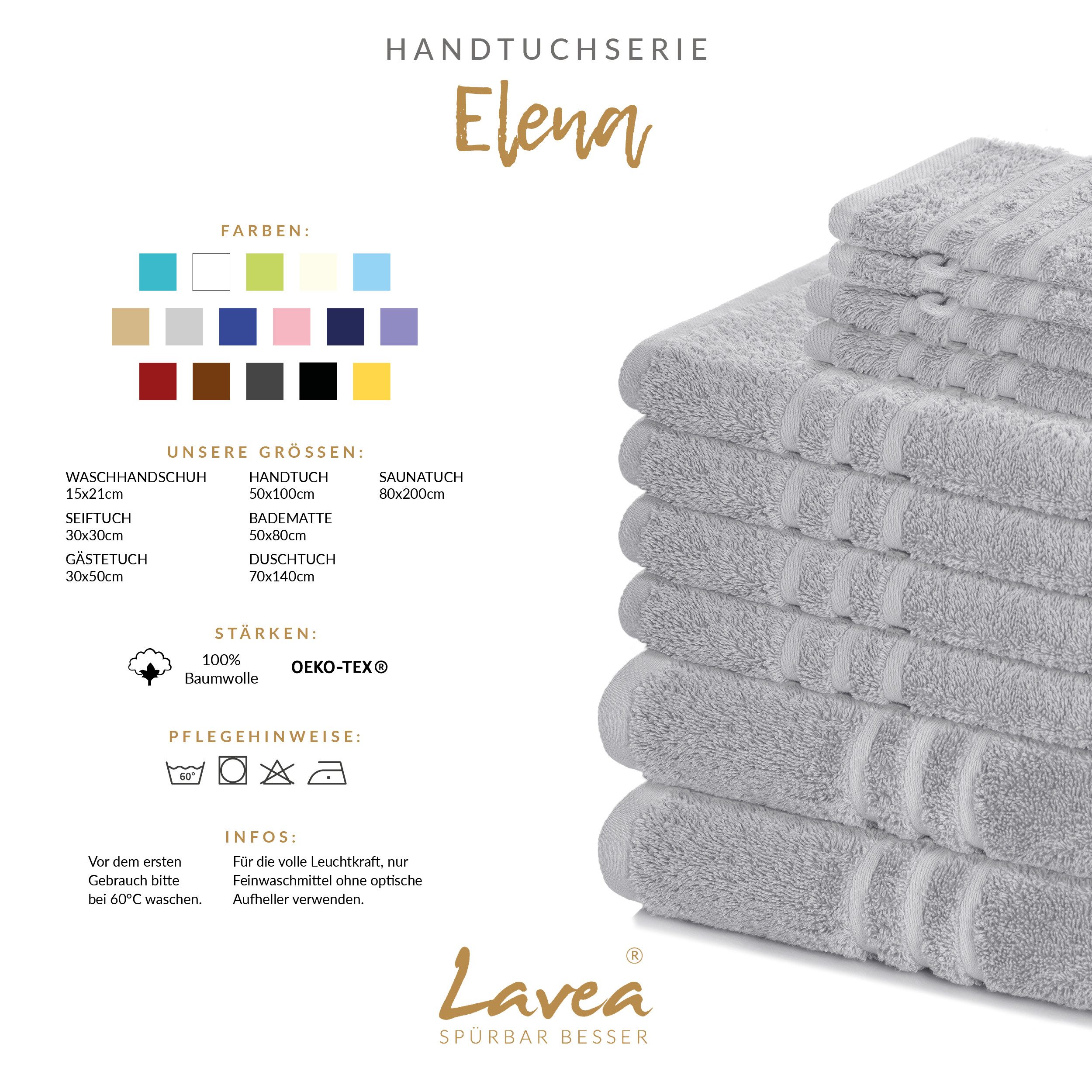 Lavea Duschtücher 4er Set Duschtuch 70 x 140 cm, Elena Frottee Handtücher, (Set, 4-St), Dusch-Handtuch, 500 g/m² Frottier, weich & saugstark, pflegeleicht – Bild 3 von 5