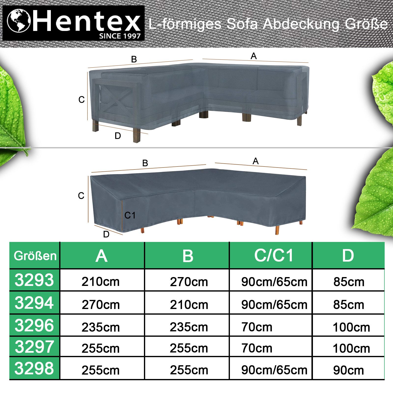 Hentex Abdeckhaube HENTEX Gartenmöbel Abdeckung für L-Form Sofas, Grau