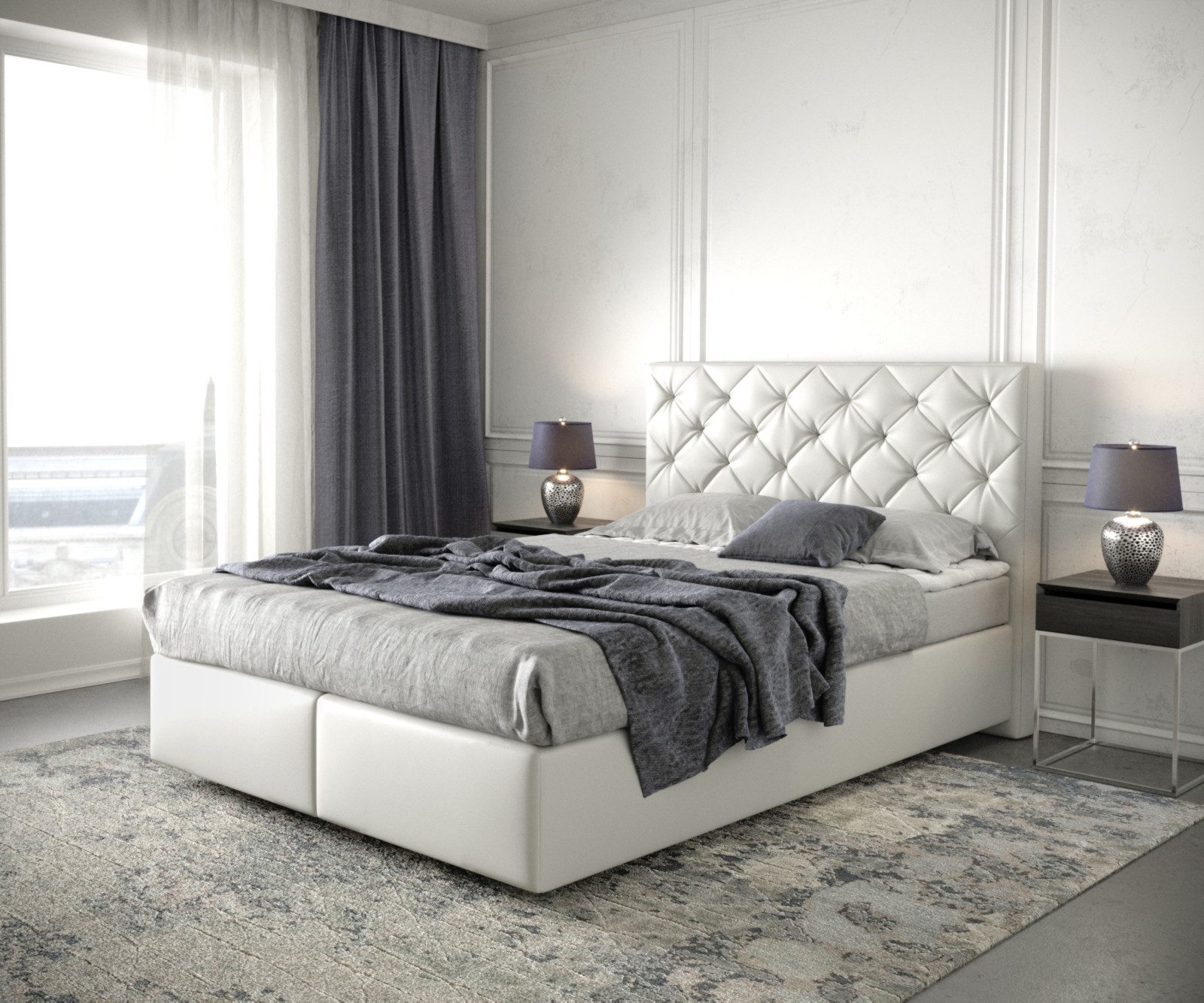 DELIFE Boxspringbett Dream, Mikrofaser Grau 120x200 cm mit Matratze und Topper, Boxspringgestell, Matratze, Topper und Fußposition wählbar
