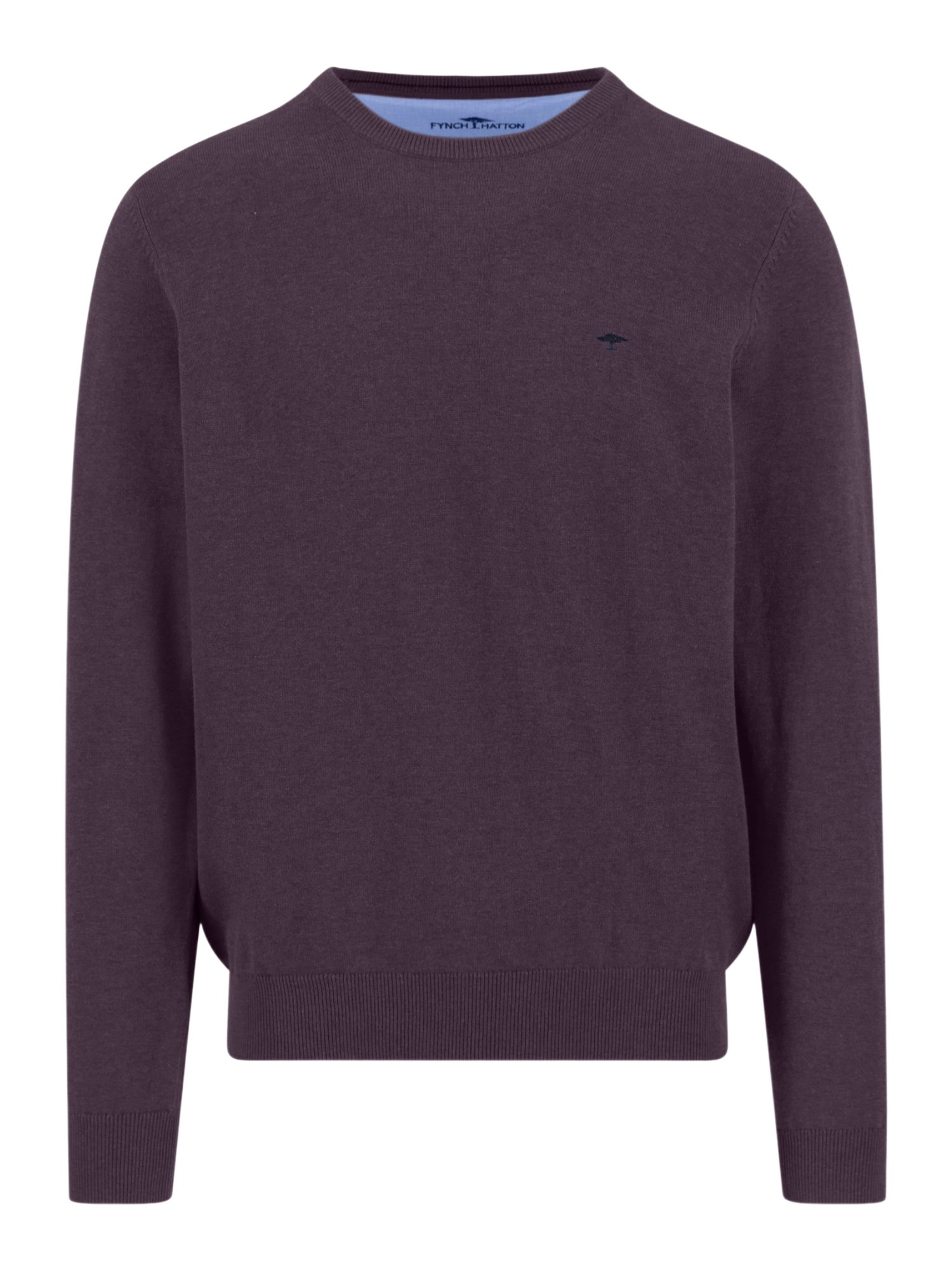FYNCH-HATTON Strickpullover lila,Basic,Baumwolle,Meliert,Rundhals,Lang,Casual Fit