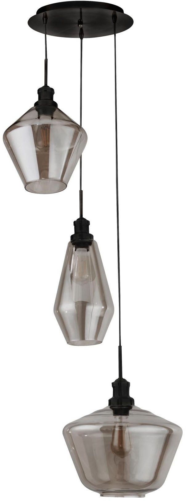 Searchlight Hängeleuchte Hängeleuchte Mia, 3-flammig, ohne Leuchtmittel, Farbglas in drei Form-Variationen