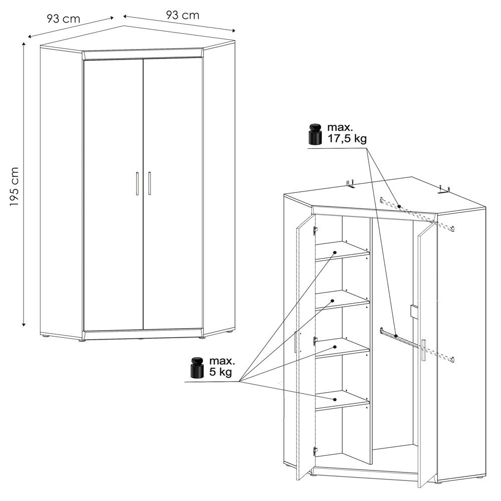 Lomadox Eckschrank IMPERIA-129 Schrank Garderobenschrank Eckschrank Nussbaum Wohnzimmer Flur braun