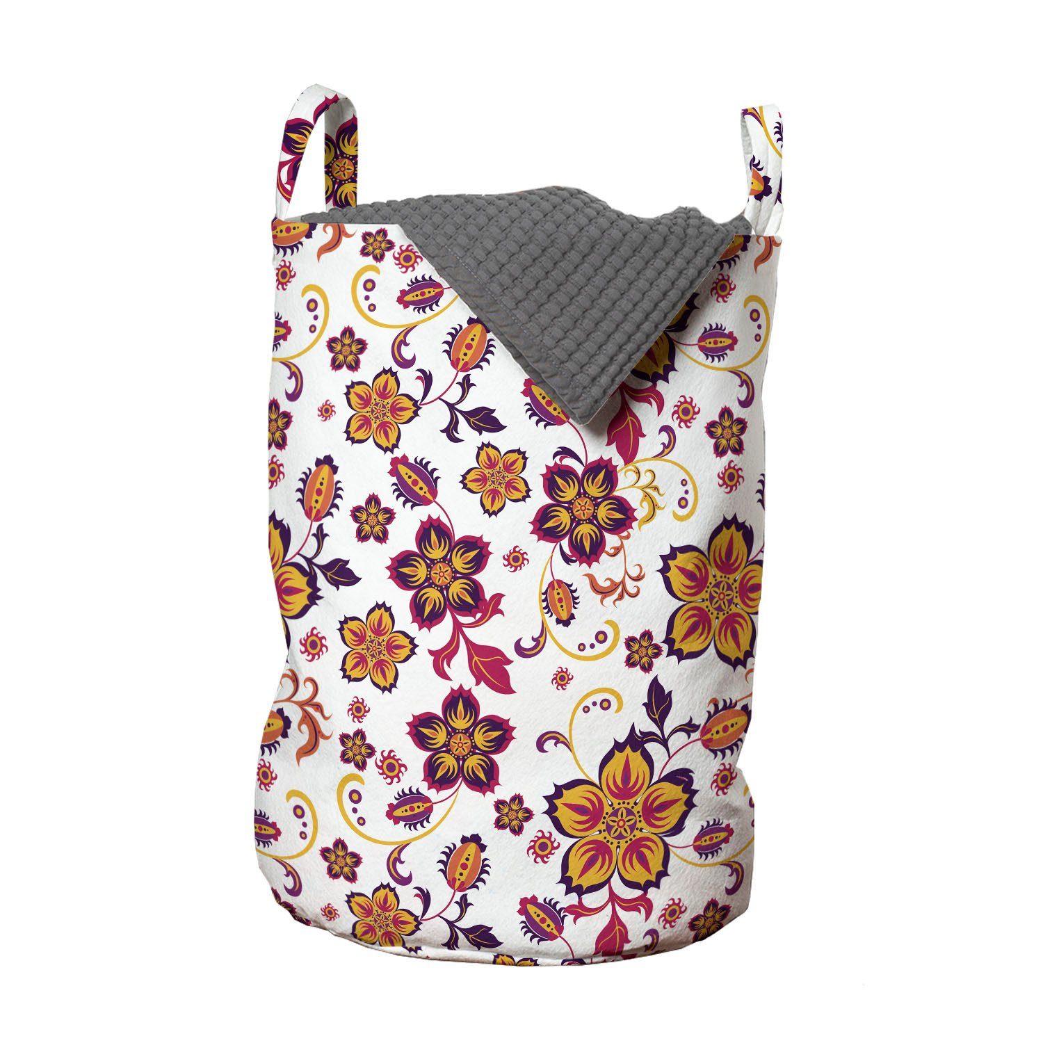 Blumen Kordelzugverschluss Wäschekorb für mit Griffen Blumen-Muster Waschsalons, Blooming Abakuhaus Wäschesäckchen