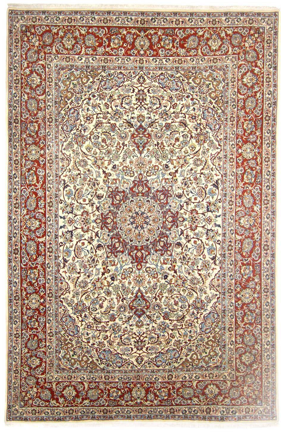 Wollteppich Keshan Medaillon Beige 356 x 259 cm, morgenland, rechteckig, Höhe: 10 mm, Unikat mit Zertifikat