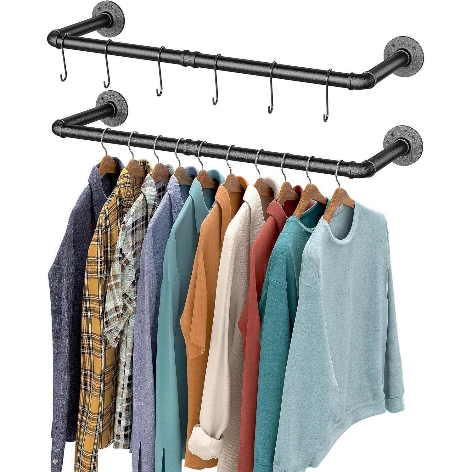 LuxusKollektion Wandgarderobe Industrieller Stil Rohr-Kleidergestell 2er Set Wandmontage Schwarz