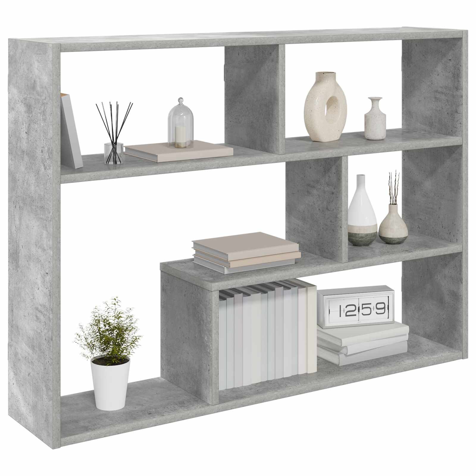 vidaXL Wandregal 95 x 20 x 69,5 cm Wandregal grau 5 Regalfächer Holzwerkstoff 95x20x69