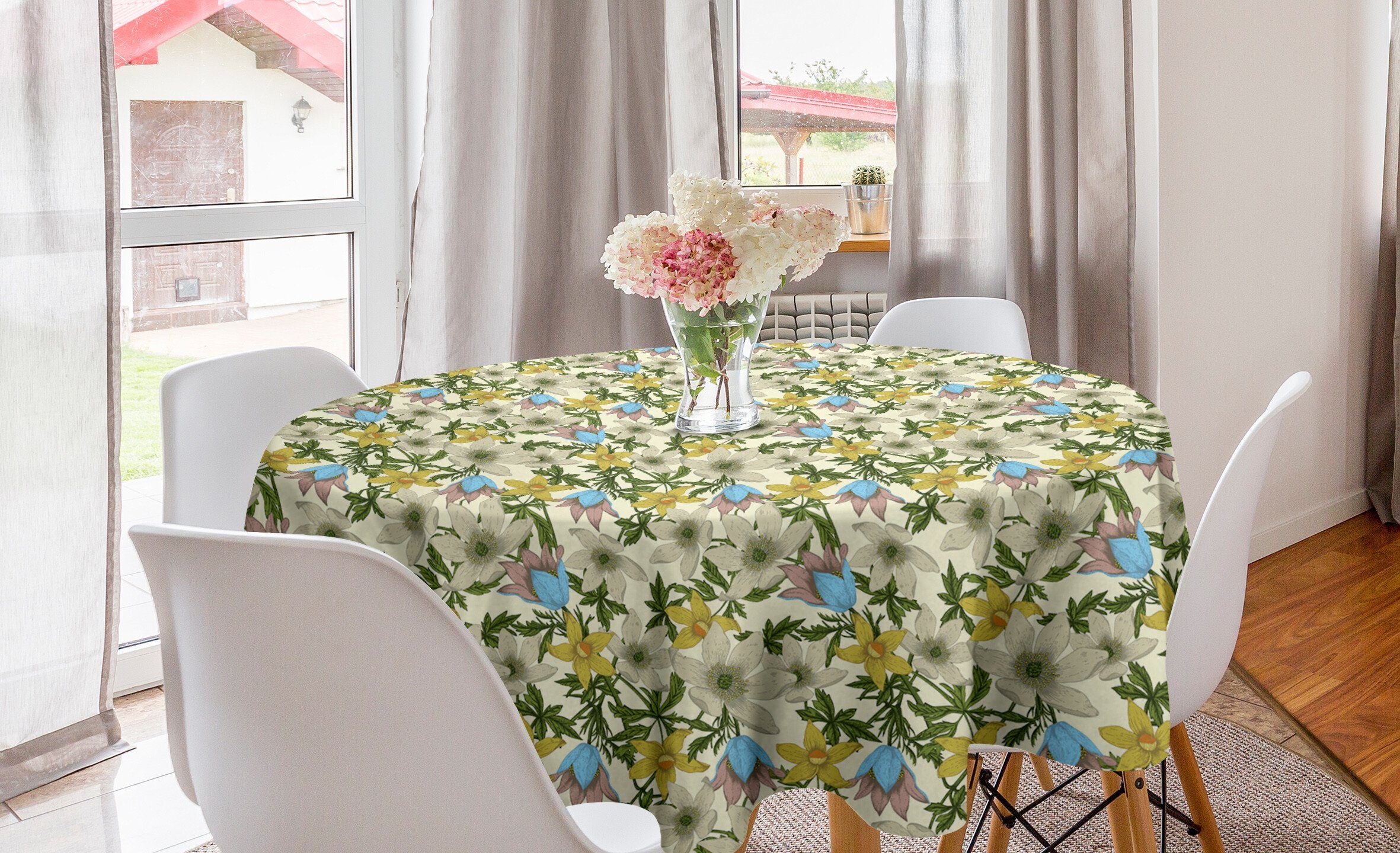 auf Hintergrund Tischdecke für Tischdecke Abakuhaus Blumen Abdeckung Blumen Küche Esszimmer Dekoration, Kreis Creme