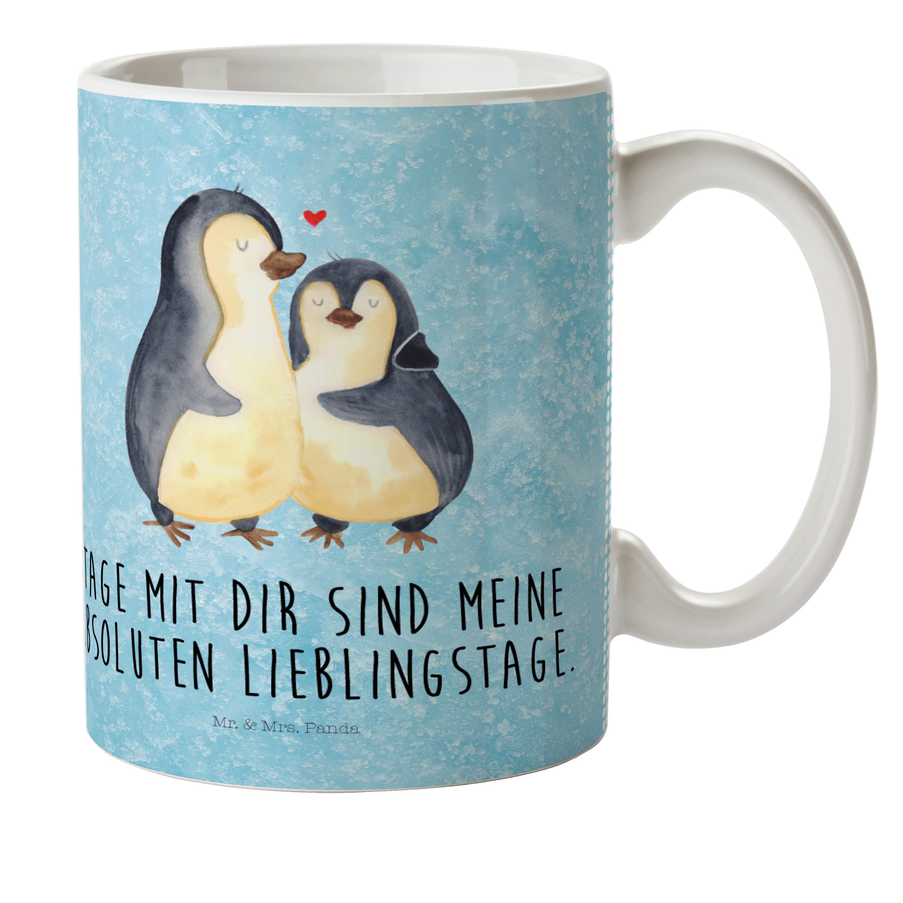 Mr. & Mrs. Panda Kinderbecher Pinguin umarmend - Eisblau - Geschenk, glücklich, Hochzeit, Liebesges, Kunststoff