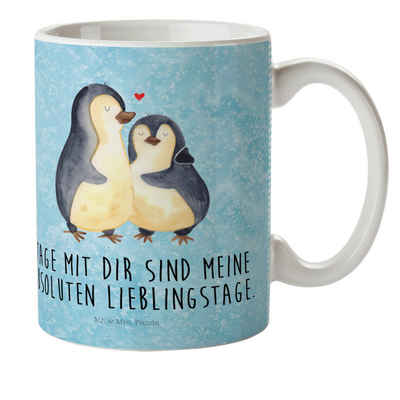 Mr. & Mrs. Panda Kinderbecher Pinguin umarmen - Eisblau - Geschenk, glücklich, Hochzeit, Liebesgesc, Kunststoff, Kindergeschichten Motive