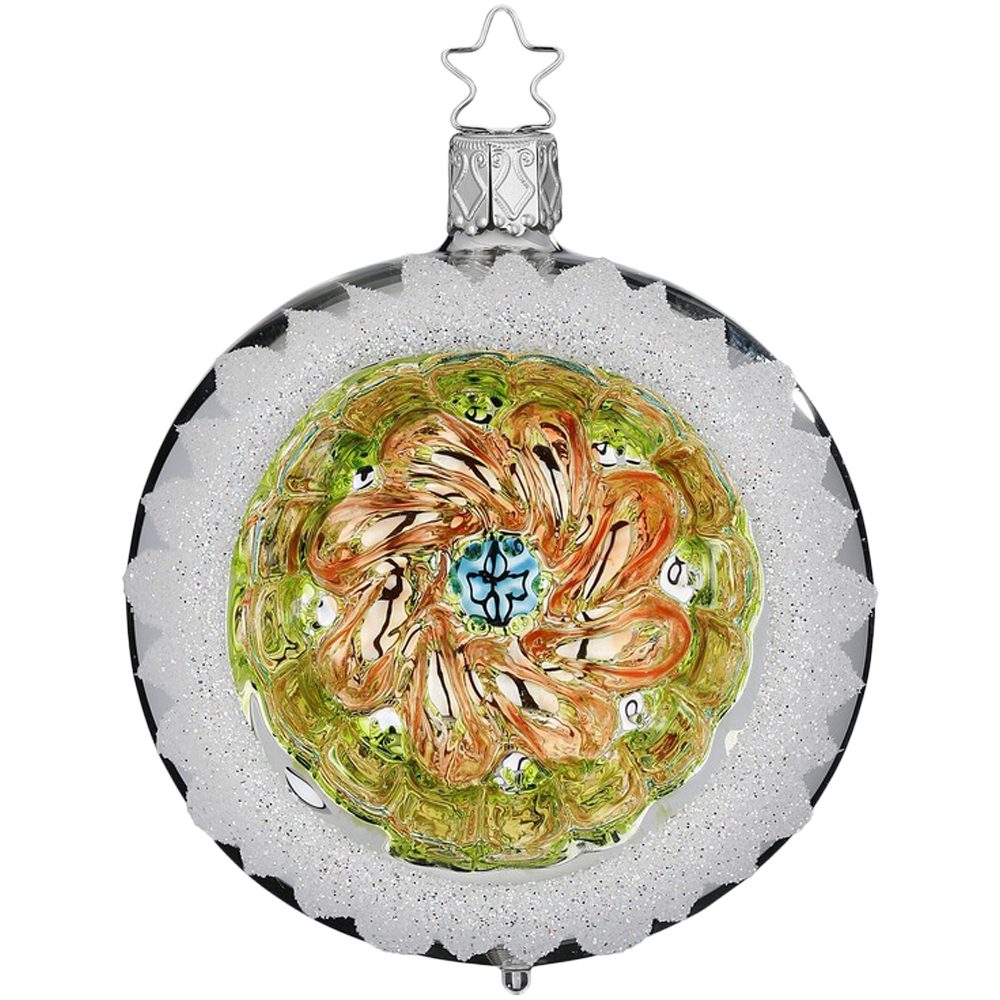 INGE-GLAS® Christbaumschmuck Reflexkugel Ornament Ø8cm silber (1-tlg), mundgeblasen, handbemalt