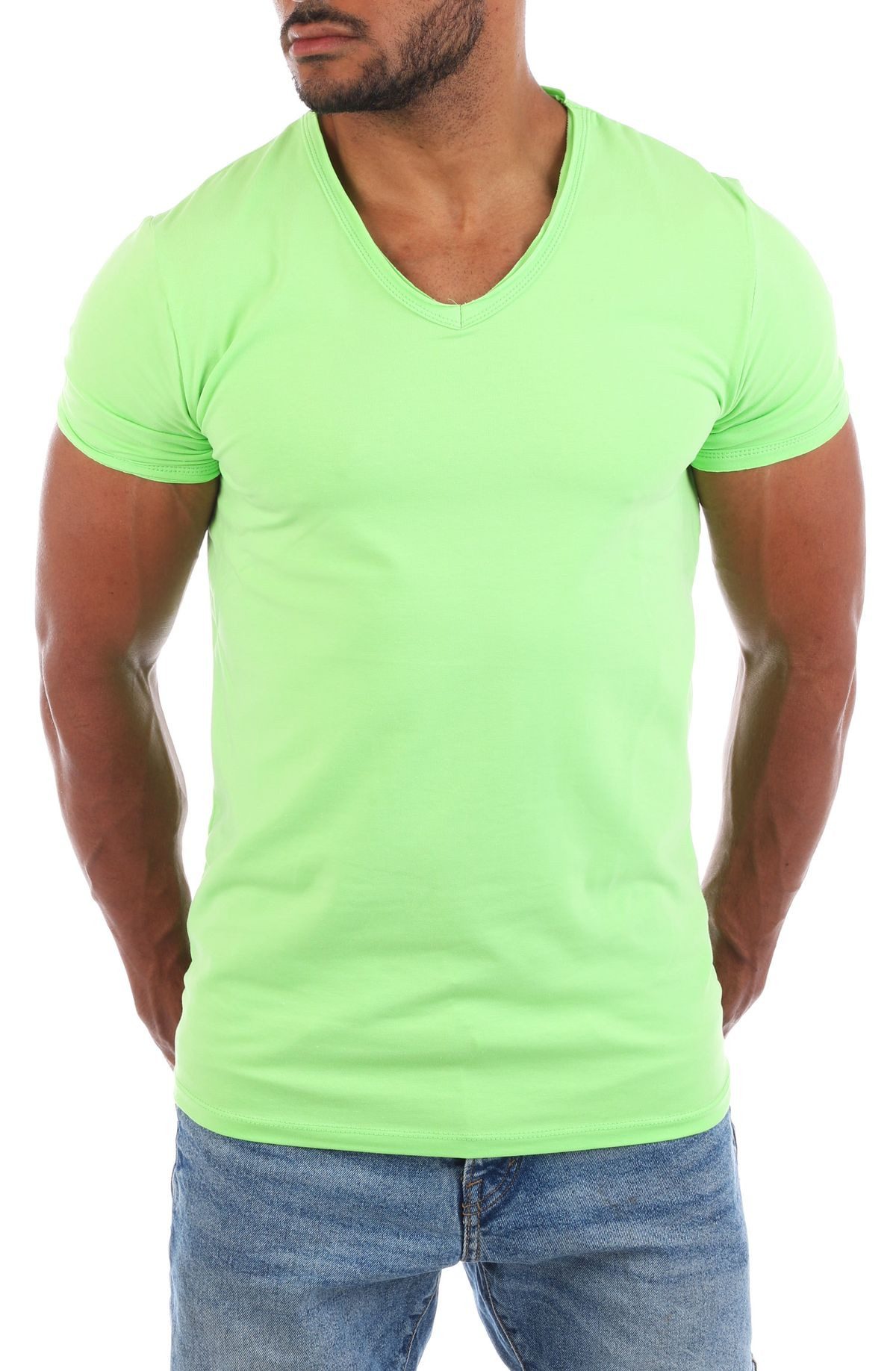 T-Shirt Herren Uni Basic 4066 tief-breit geschnittener Ausschnitt vintage Look