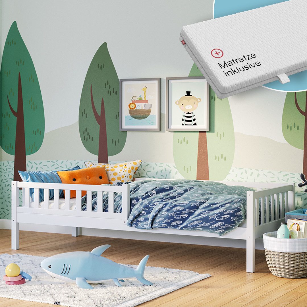 Bellabino Kinderbett Vils mit Lattenrost und Rausfallschutz 90x200 cm (weiß günstig online kaufen