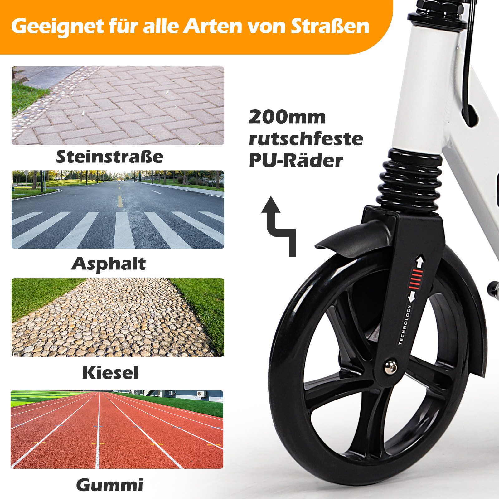 H.yeed Tretroller Kickscooter für Kinder ab 8–12 Jahren, mit Scheibenbremsen, Cityroller für Erwachsene mit Stoßdämpfung – Bild 5 von 5