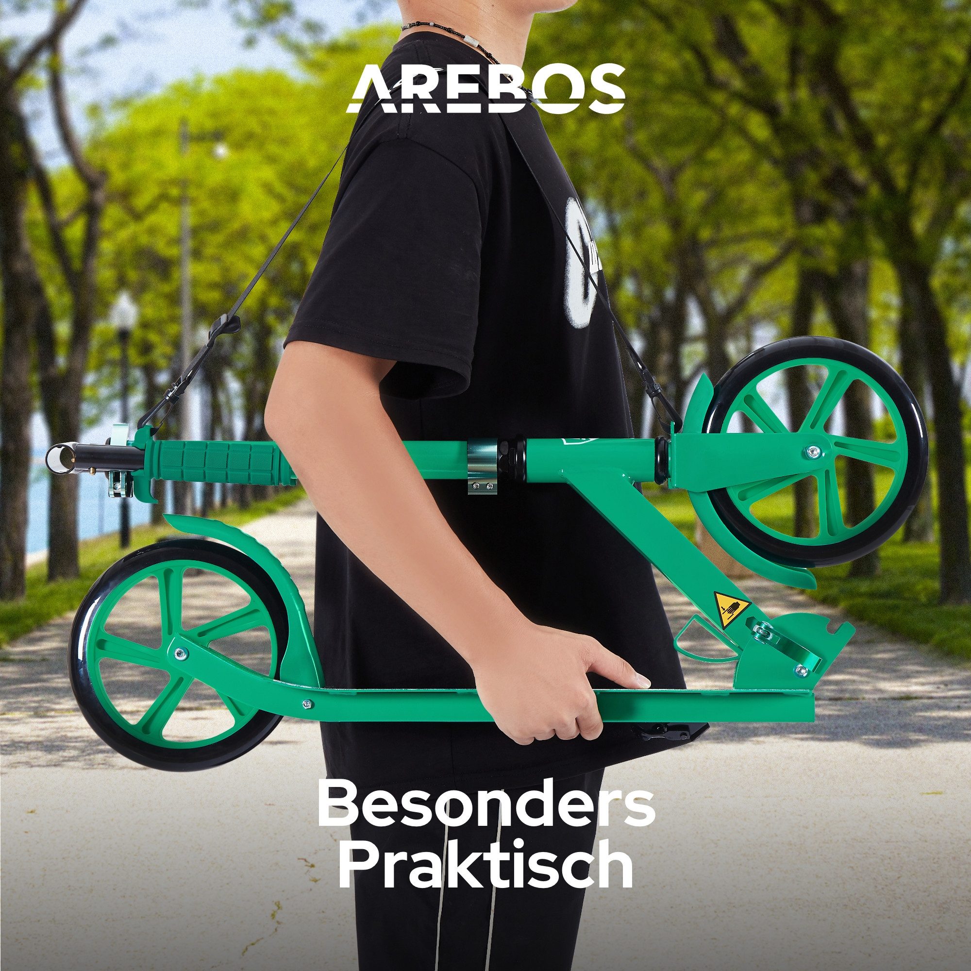 Arebos Tretroller klappbar höhenverstellbar 78–93 cm, ab 6 Jahre, 100 kg, 0 W, Fahrspaß überall: ideal für Schule, Freizeit oder kurze Wege