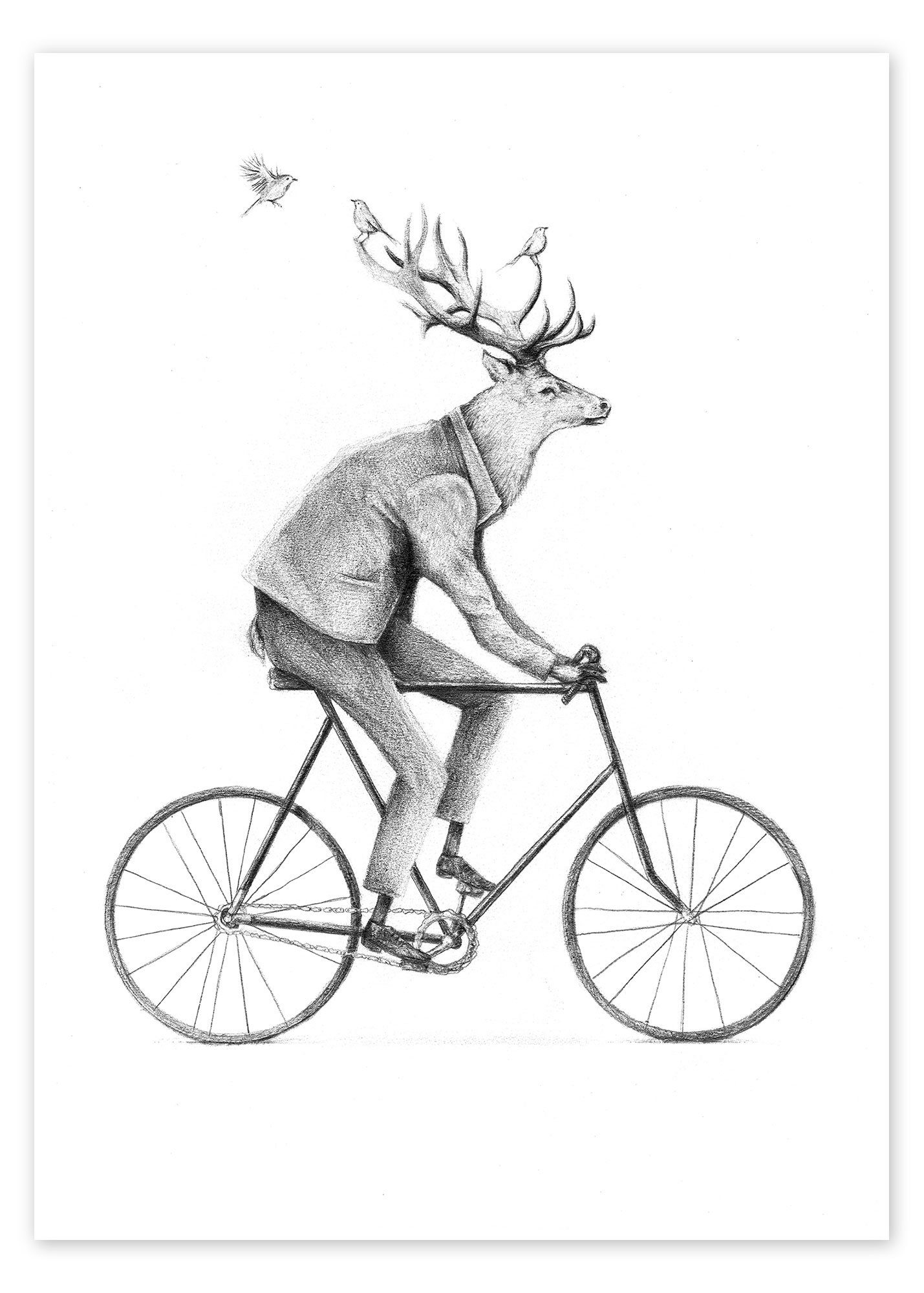 Posterlounge Poster Mike Koubou, Auch ein Gentleman fährt Fahrrad Schwarz/Weiß, Kinderzimmer Kindermotive