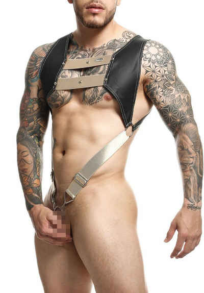 MOB Eroticwear Slip DNGEON Harness mit P-Ring - schwarz, gold