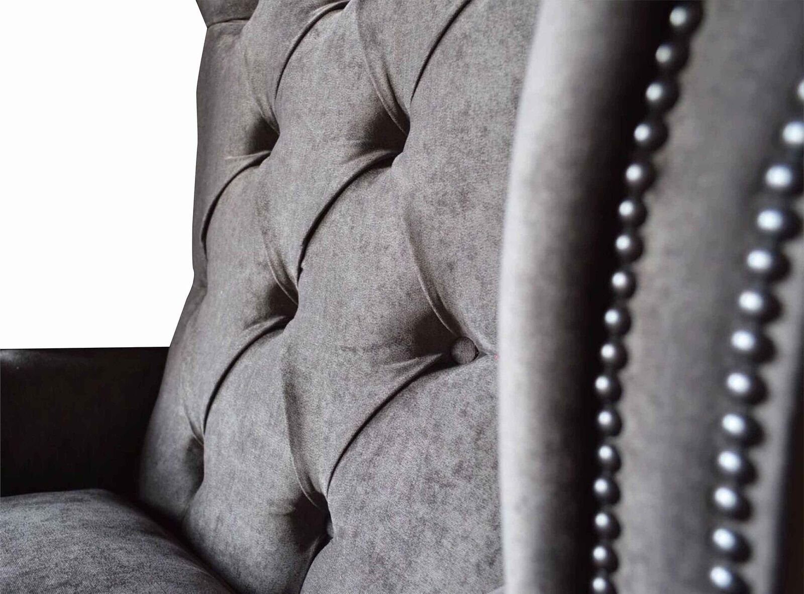 Sessel Chesterfield Europe Design Grau, Made Wohnzimmer Sessel In Ohrensessel Stoff Polyester JVmoebel