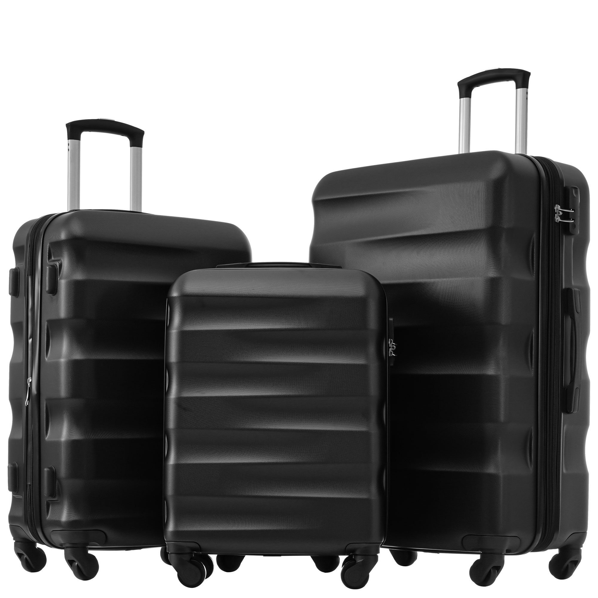 Ulife Trolleyset Kofferset Reisekoffer ABS-Material, TSA Zollschloss, 360° -Räder, 4 Rollen, (3 tlg) Schwarz