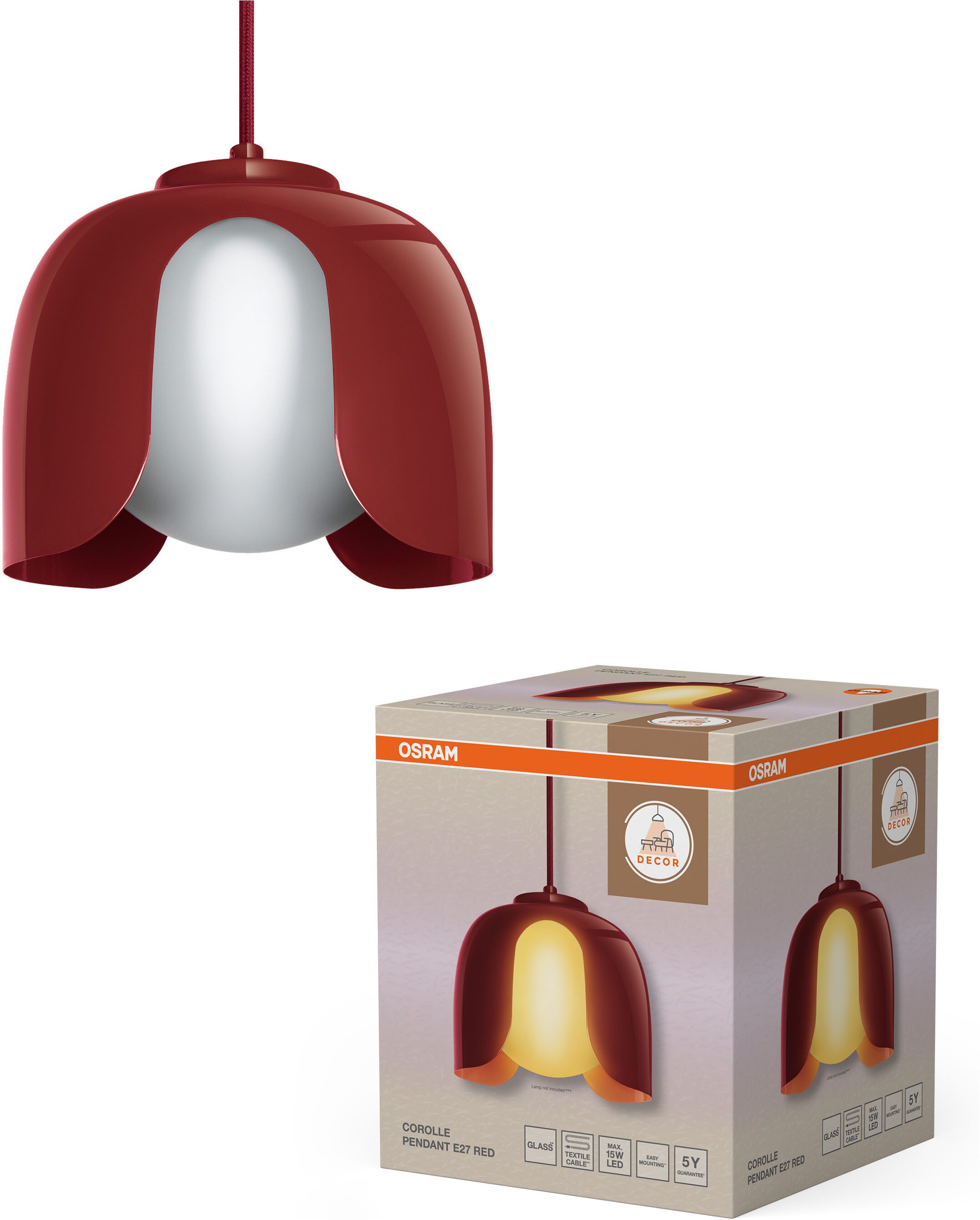 Osram Pendelleuchte Decor Corolle, ohne Leuchtmittel, Fassung E27, Stahl und Glas