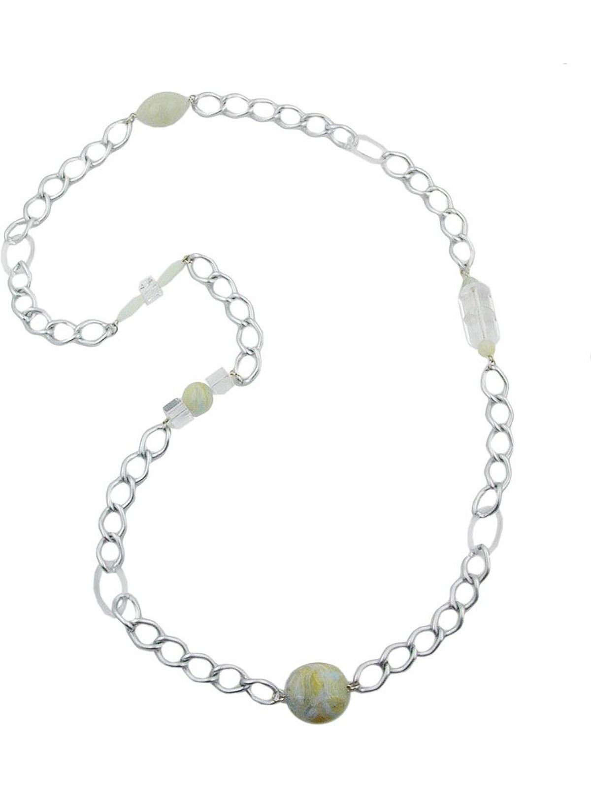 (1-tlg) 95cm Weitpanzerkette Gallay Kunststoffperlen Perlenkette hellgrau mint-türkis Aluminium