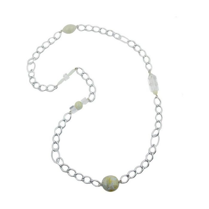 Gallay Perlenkette Kunststoffperlen mint-türkis Weitpanzerkette Aluminium hellgrau 95cm