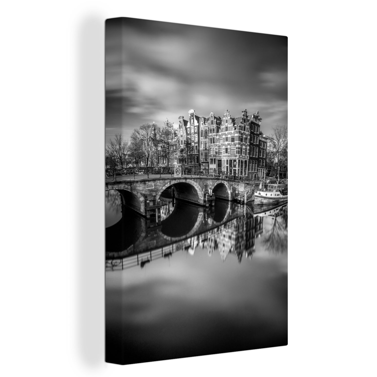 OneMillionCanvasses® Leinwandbild Typische herbstliche Impression der Prinsengracht in Amsterdam -, (1 St), Leinwandbild fertig bespannt inkl. Zackenaufhänger, Gemälde, 20x30 cm