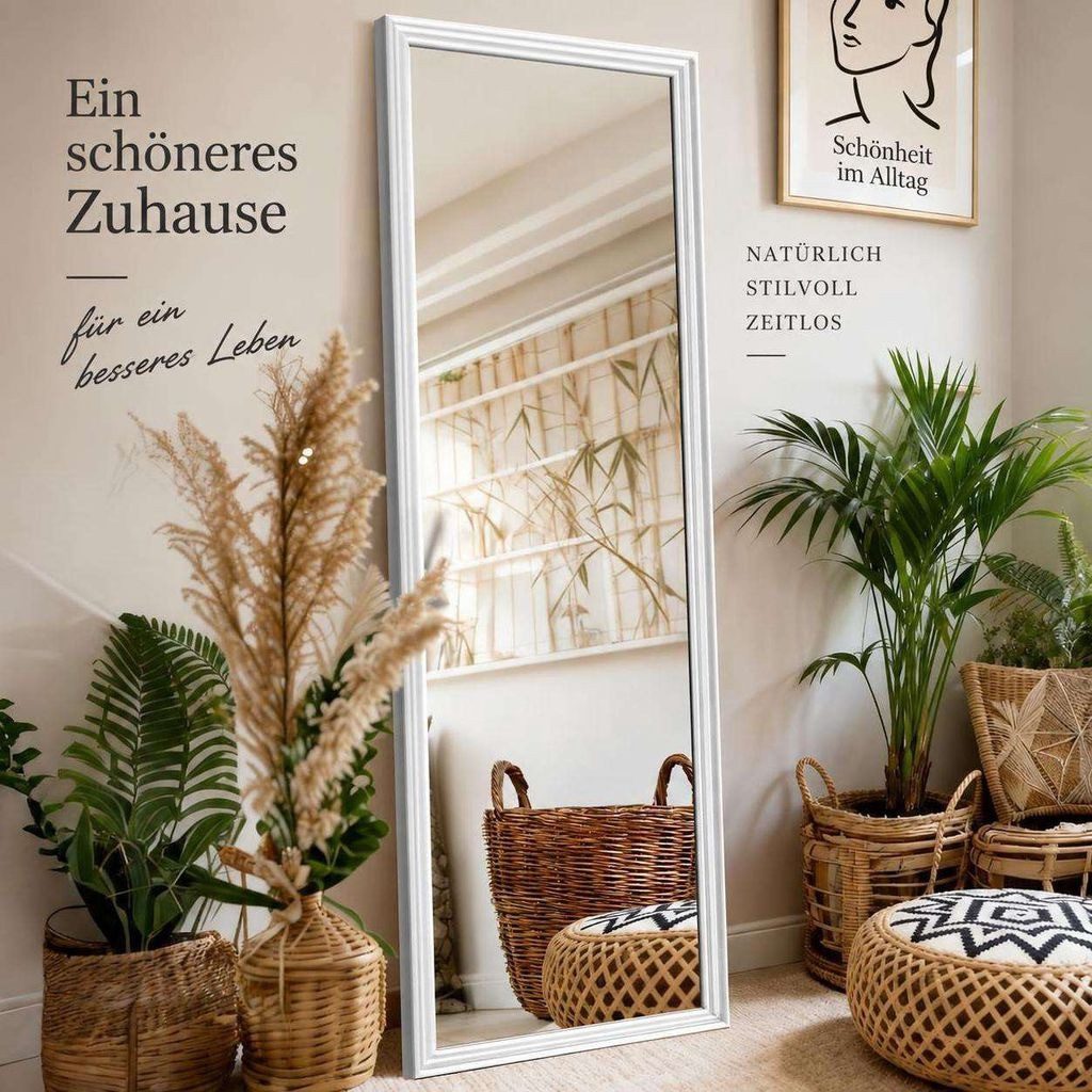 Aiorber Standspiegel Aiorber-Weißer Stand‑Ganzkörperspiegel Holzrahmen 160x50cm, Freistehend, verstellbarer Betrachtungswinkel
