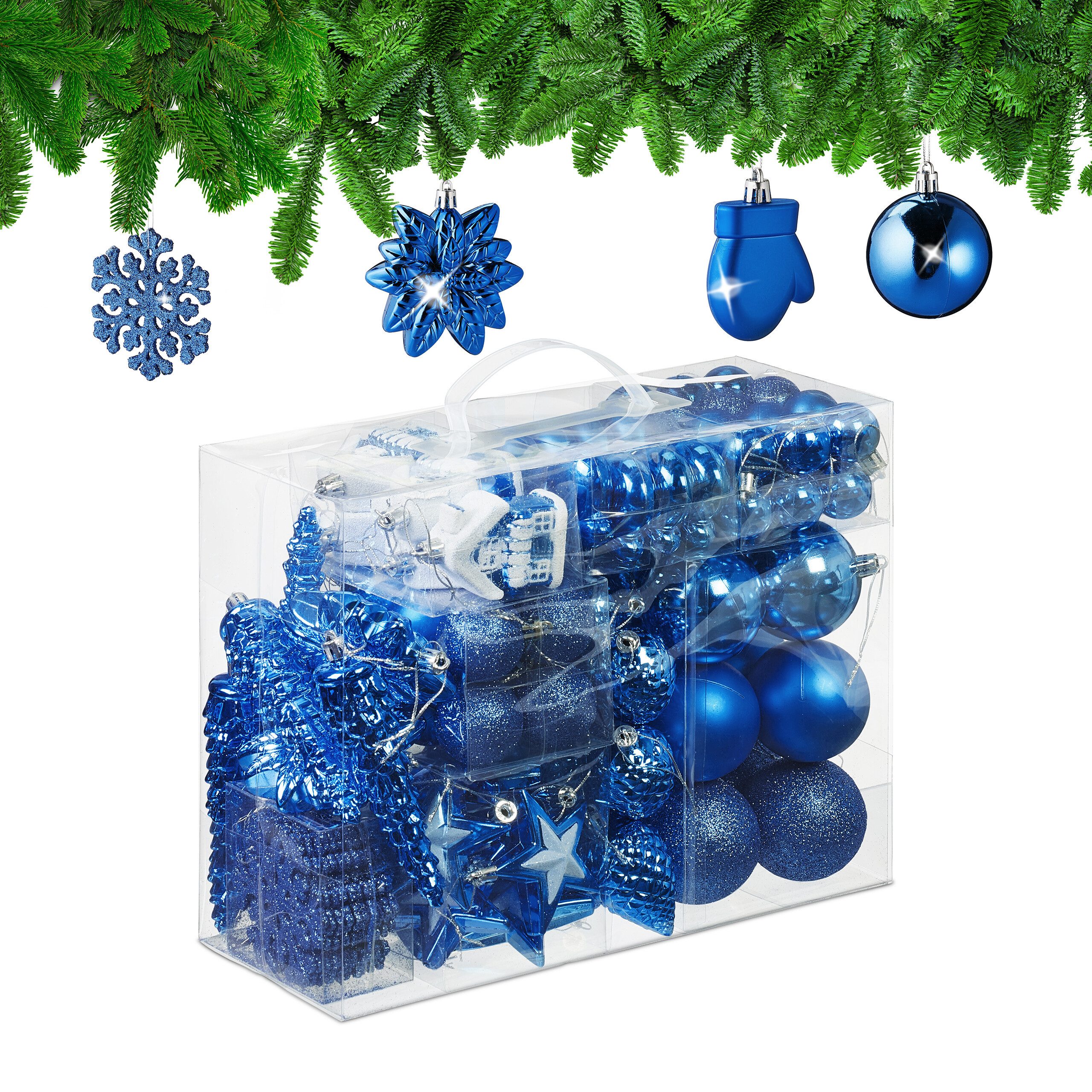 relaxdays Weihnachtsbaumkugel Weihnachtskugeln im 100er Set (100 St), blau