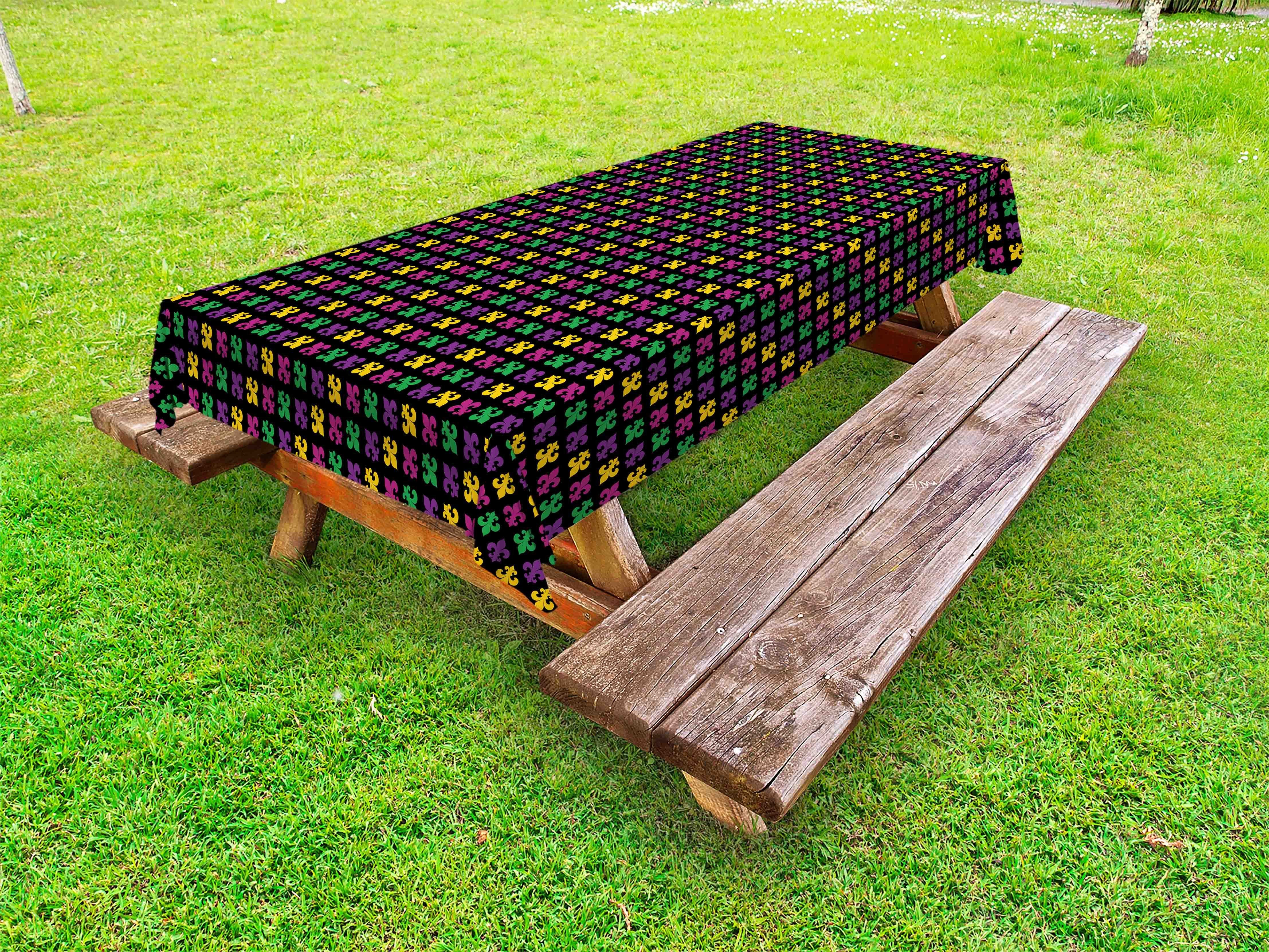 Abakuhaus Tischdecke dekorative waschbare Picknick-Tischdecke, Grün und Lila Fleur de Lis Motiv