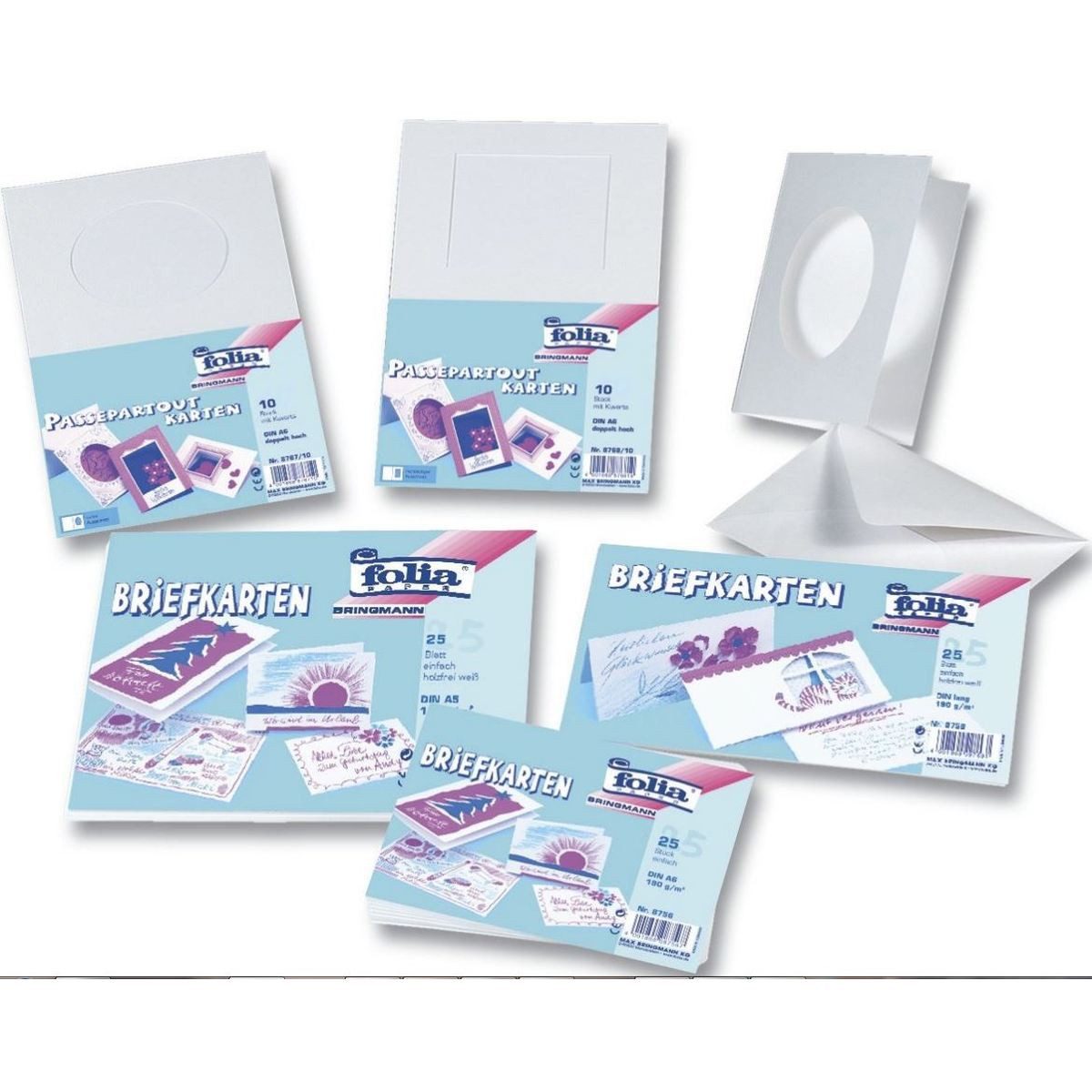 Folia Max Bringmann KG Briefpapier folia Briefkarten doppelt hoch weiß DIN lang 25 Stück