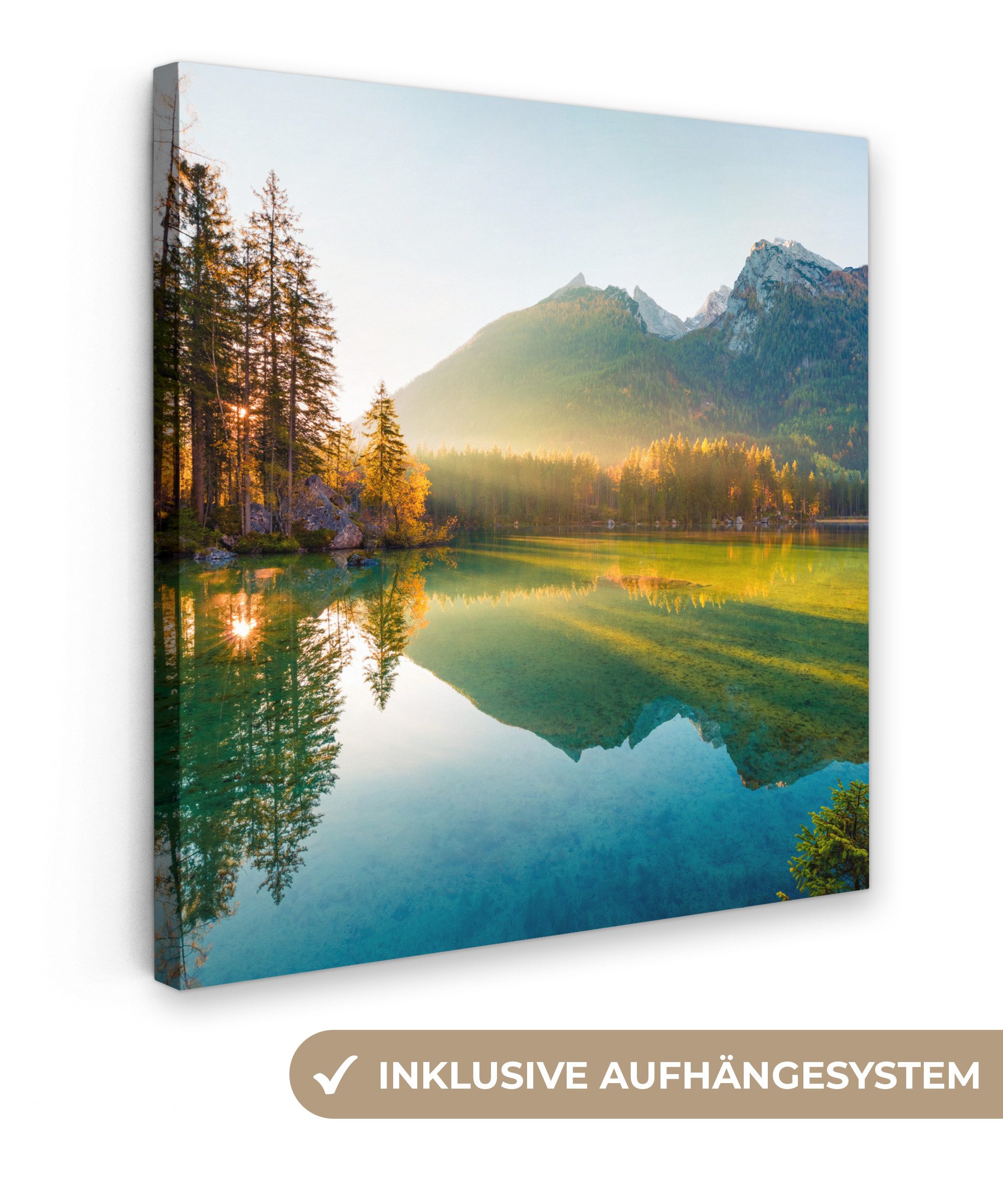 OneMillionCanvasses® Leinwandbild See - Wald - Berge - Natur - Sonne - Land günstig online kaufen