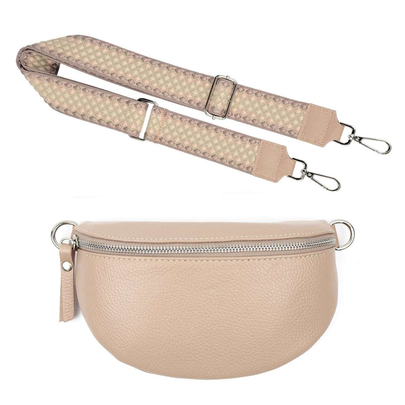 ITALYSHOP24 Bauchtasche Made in Italy Damen Leder Brusttasche Gürteltasche CrossBody Bodybag (Spar-Set aus einer Tasche mit dem Ledergurt und einem breitem Stoffgurt/Umhängeband, Crossbody Bag mit zusätzlichen Riemen), 1 Tasche & 2 Gurte, Schultertasche, Umhängetasche mit 2 Schulterriemen