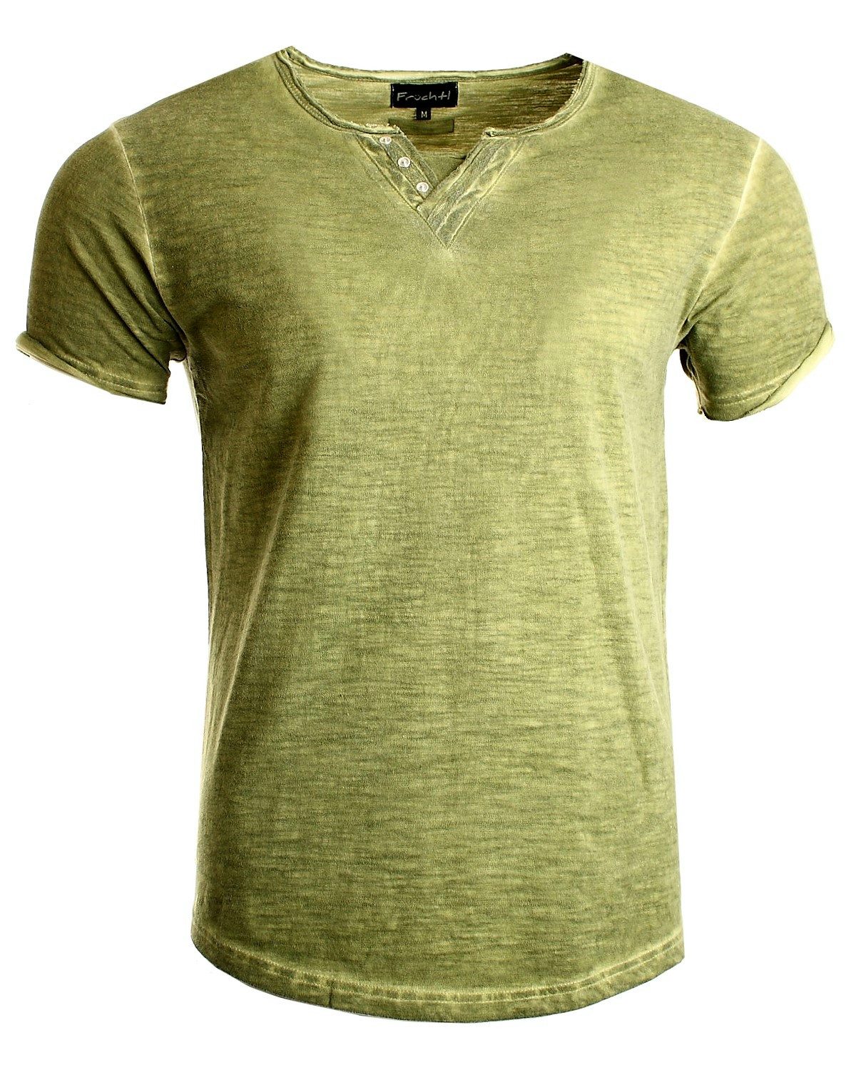 T-Shirt mit V-Ausschnitt und dezenter Knopfleiste