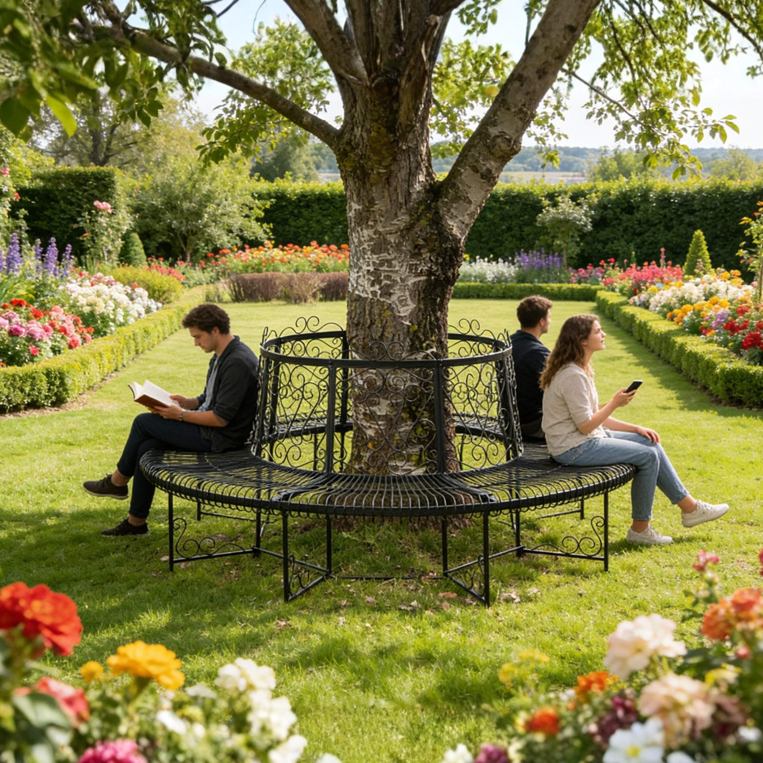 DanDiBo Rundbank XXL D-200 cm Metall Bank Baumbank Sitzbank Gartenbank Schmiedeeisen