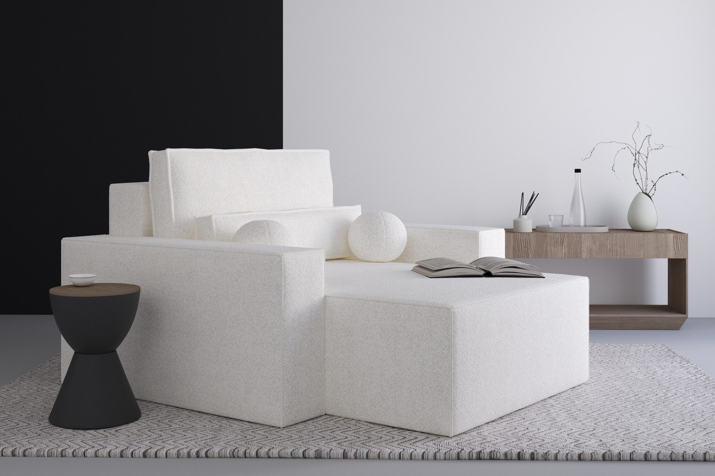 MOEBLO Chaiselongue Denver aus Bouclé, – Sitz- und Liegesessel Sofa Liegesofa Liegesessel 1-Sitzer, (BxHxT): 146x85x162 cm